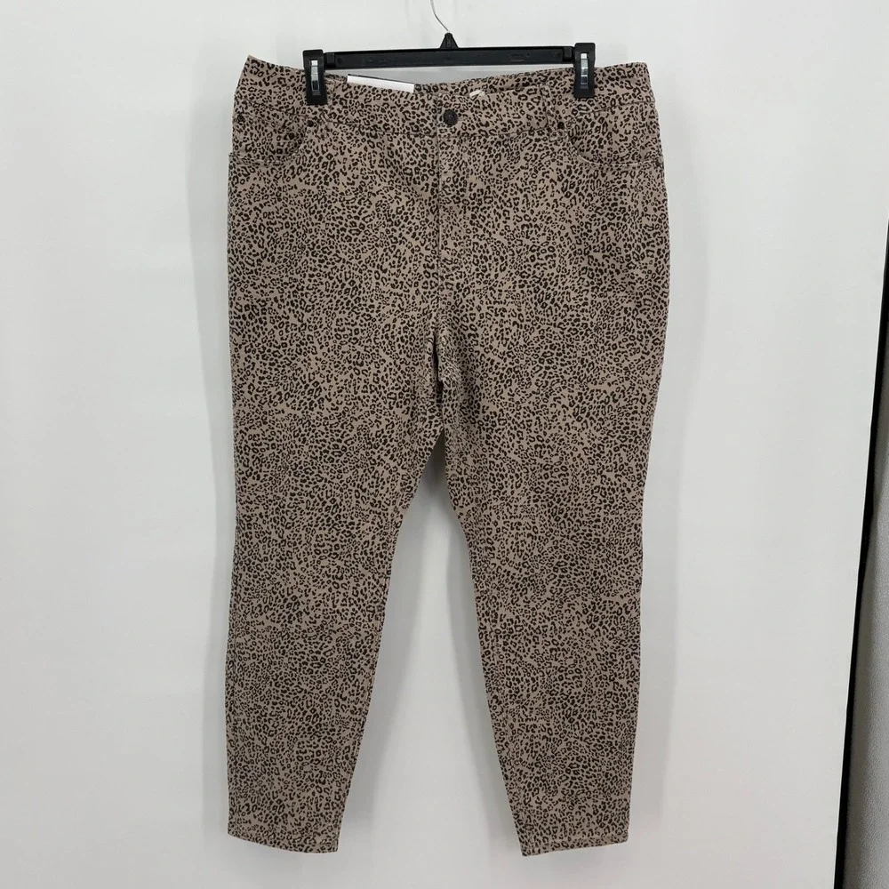 Seven7 Womens Tummyless High Rise Skinny Jeans Leopard Print Tan Black 20W‎ NEW
